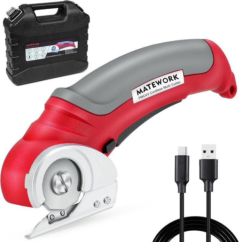 Matework Cordless Electric Scissors, 4V Multi-Cutter with Suitcase, 2000 mAh Cardboard Cutter with Self-sharpening Blade, Power Rotary Scissors for Carpet Leather - Image 1